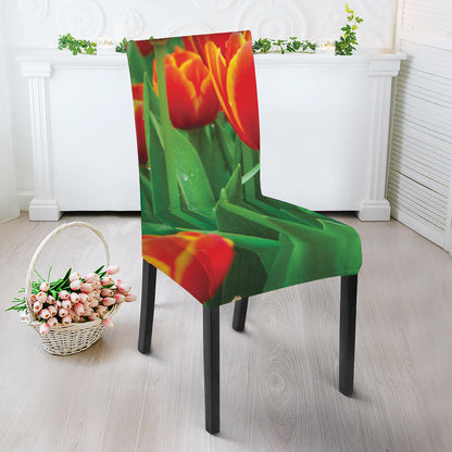 Red And Yellow Tulip Print Dining Chair Slipcover