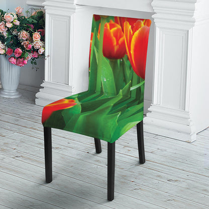 Red And Yellow Tulip Print Dining Chair Slipcover