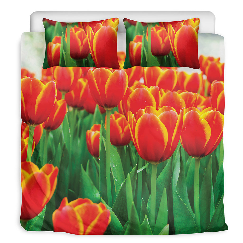 Red And Yellow Tulip Print Duvet Cover Bedding Set