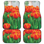 Red And Yellow Tulip Print Front and Back Car Floor Mats