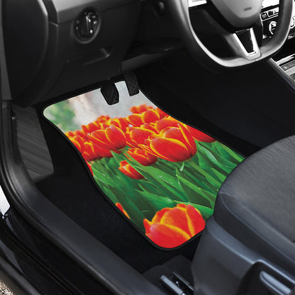 Red And Yellow Tulip Print Front and Back Car Floor Mats