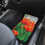 Red And Yellow Tulip Print Front and Back Car Floor Mats