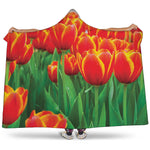 Red And Yellow Tulip Print Hooded Blanket