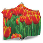 Red And Yellow Tulip Print Hooded Blanket