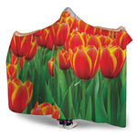 Red And Yellow Tulip Print Hooded Blanket