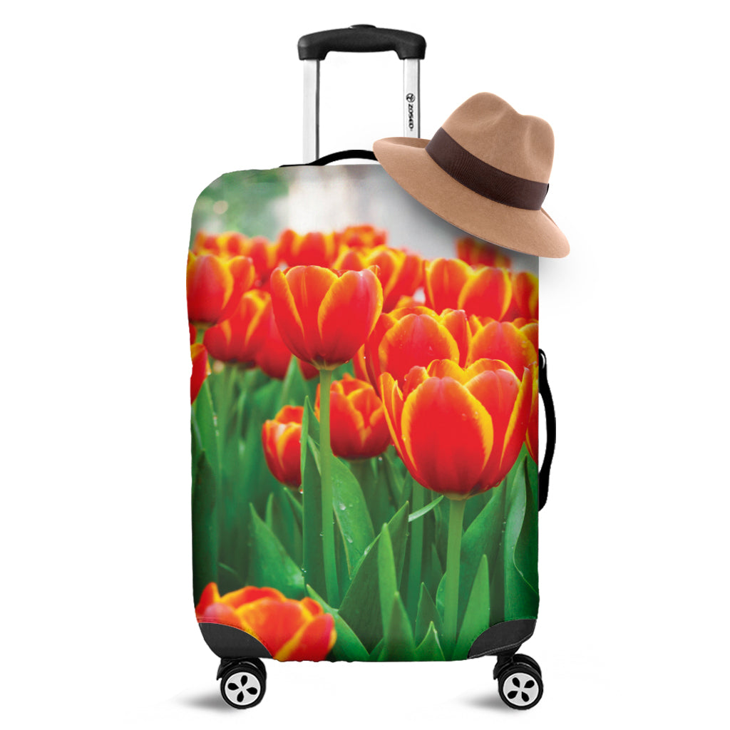Red And Yellow Tulip Print Luggage Cover