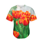 Red And Yellow Tulip Print Men's Baseball Jersey