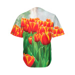 Red And Yellow Tulip Print Men's Baseball Jersey