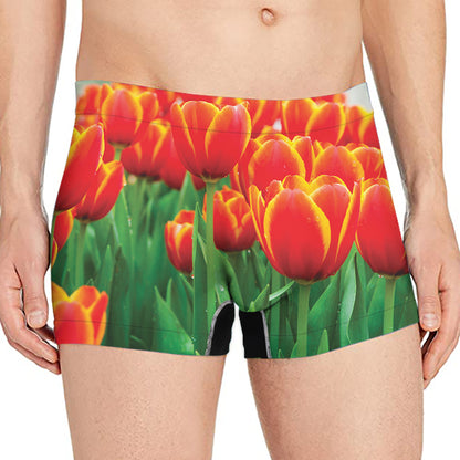 Red And Yellow Tulip Print Men's Boxer Briefs