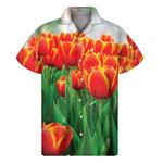 Red And Yellow Tulip Print Men's Short Sleeve Shirt
