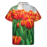 Red And Yellow Tulip Print Men's Short Sleeve Shirt