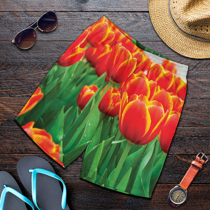 Red And Yellow Tulip Print Men's Shorts