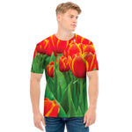 Red And Yellow Tulip Print Men's T-Shirt