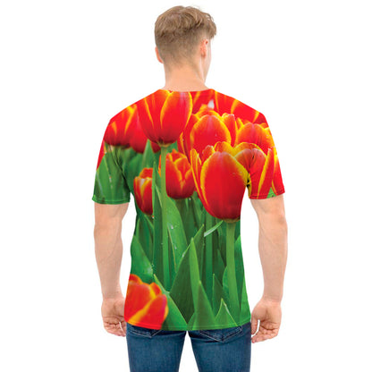 Red And Yellow Tulip Print Men's T-Shirt
