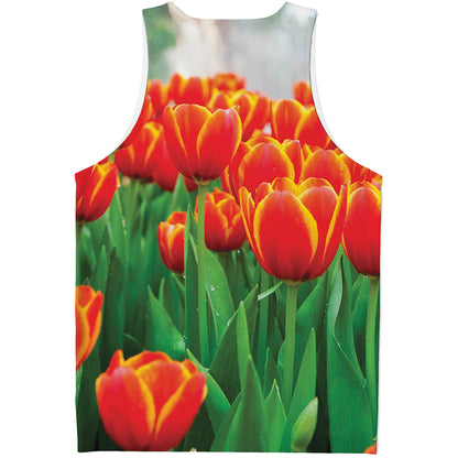 Red And Yellow Tulip Print Men's Tank Top