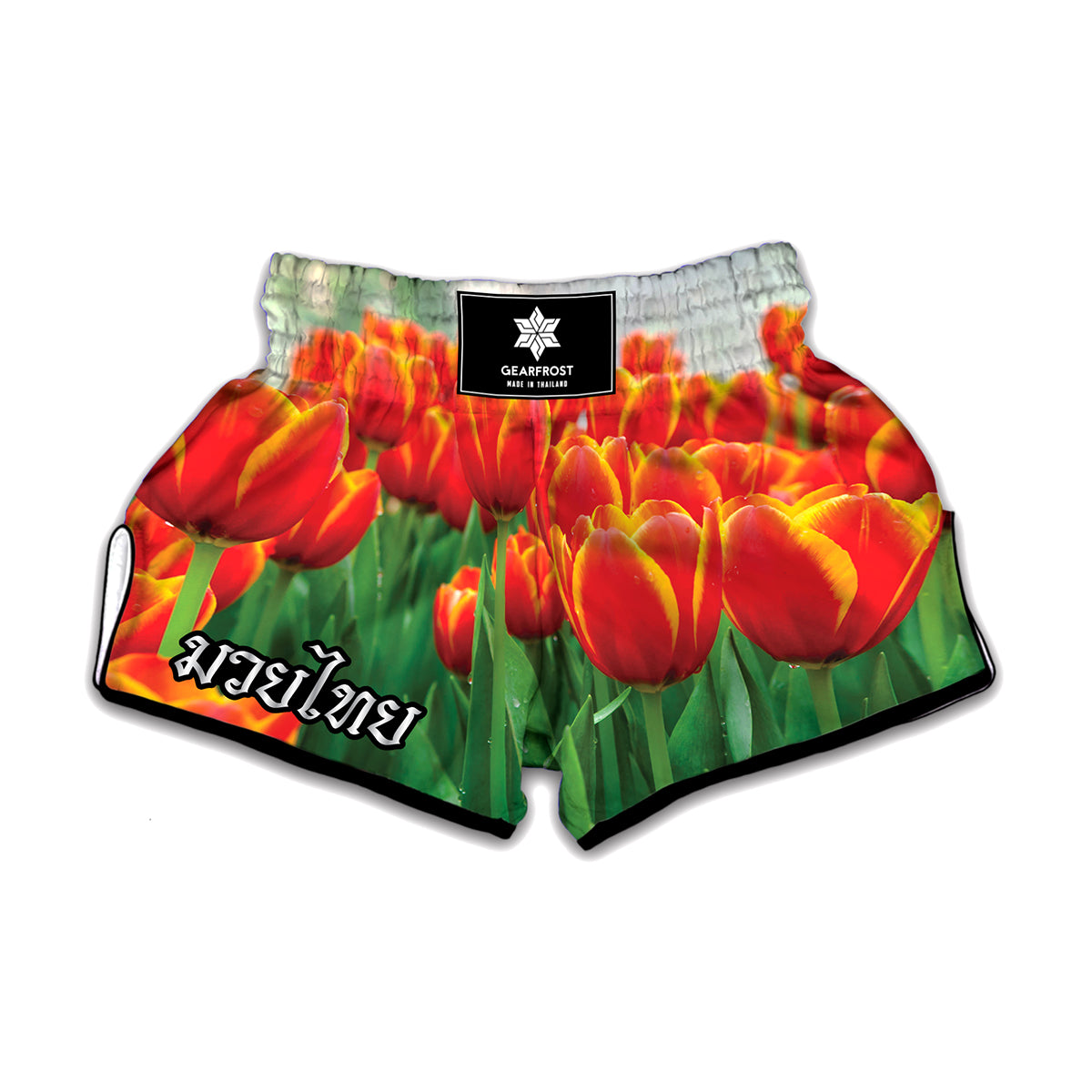 Red And Yellow Tulip Print Muay Thai Boxing Shorts