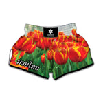 Red And Yellow Tulip Print Muay Thai Boxing Shorts