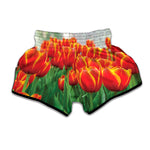 Red And Yellow Tulip Print Muay Thai Boxing Shorts