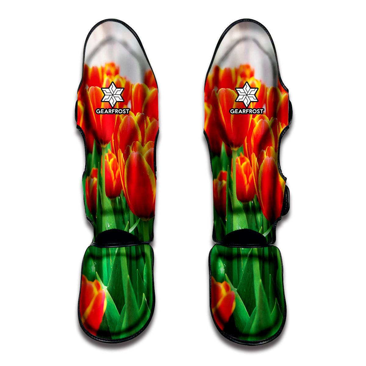 Red And Yellow Tulip Print Muay Thai Shin Guard