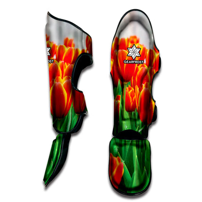 Red And Yellow Tulip Print Muay Thai Shin Guard