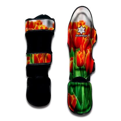 Red And Yellow Tulip Print Muay Thai Shin Guard