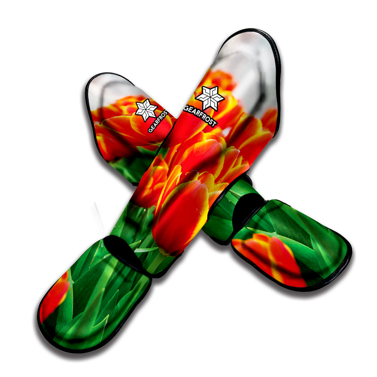 Red And Yellow Tulip Print Muay Thai Shin Guard