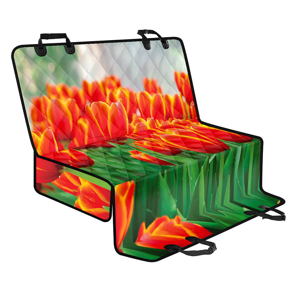 Red And Yellow Tulip Print Pet Car Back Seat Cover