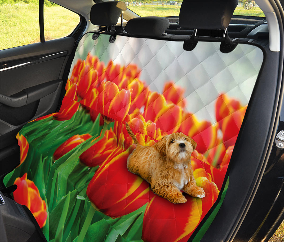Red And Yellow Tulip Print Pet Car Back Seat Cover