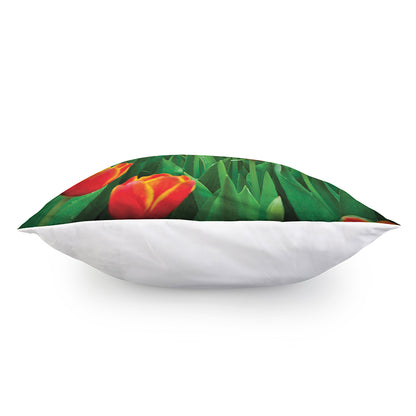 Red And Yellow Tulip Print Pillow Cover