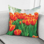 Red And Yellow Tulip Print Pillow Cover