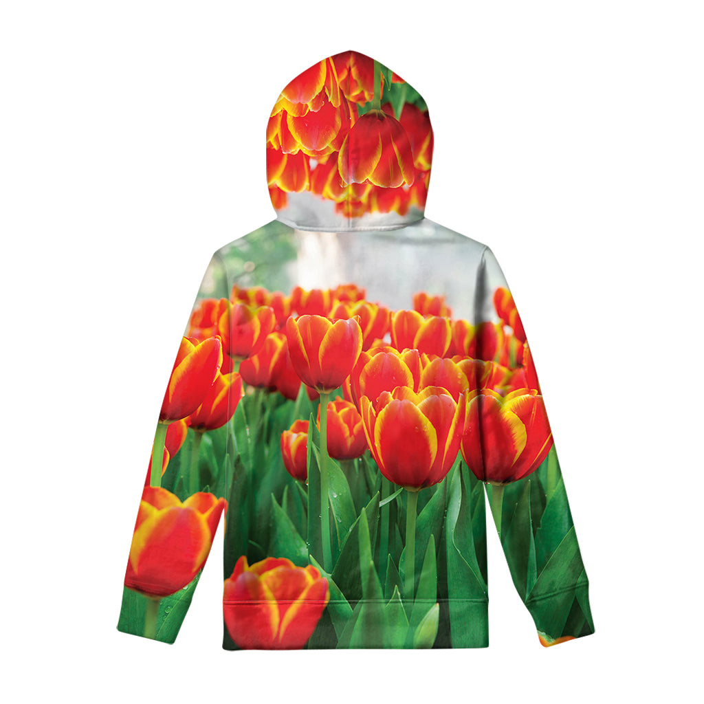 Red And Yellow Tulip Print Pullover Hoodie