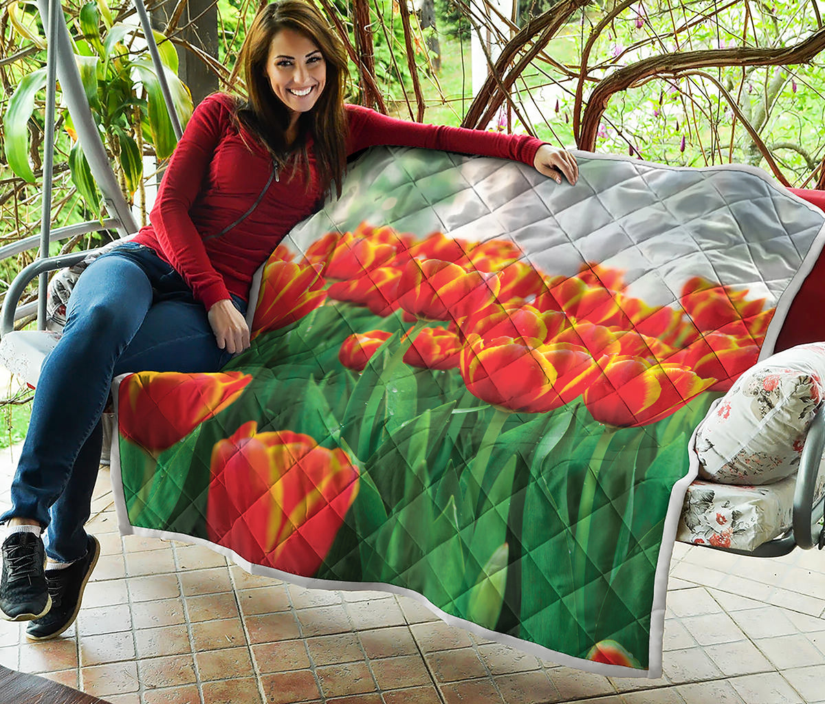 Red And Yellow Tulip Print Quilt