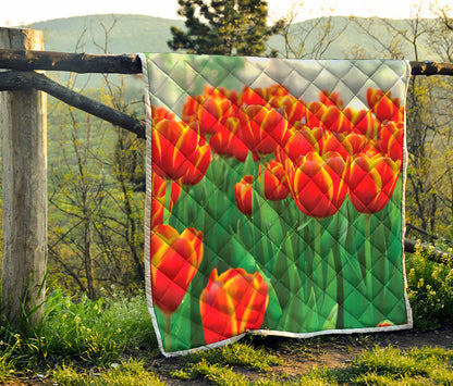 Red And Yellow Tulip Print Quilt