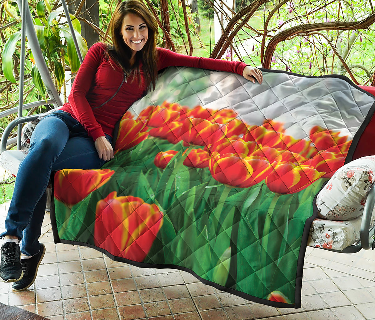 Red And Yellow Tulip Print Quilt