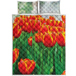 Red And Yellow Tulip Print Quilt Bed Set