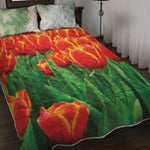 Red And Yellow Tulip Print Quilt Bed Set