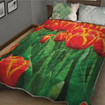 Red And Yellow Tulip Print Quilt Bed Set