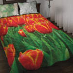 Red And Yellow Tulip Print Quilt Bed Set