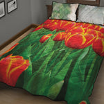 Red And Yellow Tulip Print Quilt Bed Set
