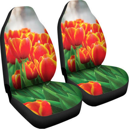 Red And Yellow Tulip Print Universal Fit Car Seat Covers