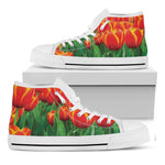 Red And Yellow Tulip Print White High Top Shoes