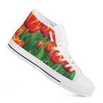 Red And Yellow Tulip Print White High Top Shoes