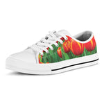 Red And Yellow Tulip Print White Low Top Shoes