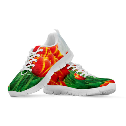 Red And Yellow Tulip Print White Sneakers