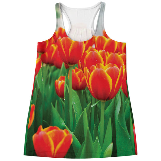 Red And Yellow Tulip Print Women's Racerback Tank Top