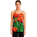 Red And Yellow Tulip Print Women's Racerback Tank Top