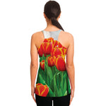 Red And Yellow Tulip Print Women's Racerback Tank Top
