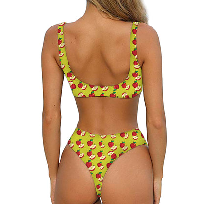 Red Apple Fruit Pattern Print Front Bow Tie Bikini