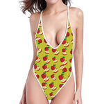 Red Apple Fruit Pattern Print One Piece High Cut Swimsuit