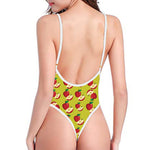 Red Apple Fruit Pattern Print One Piece High Cut Swimsuit